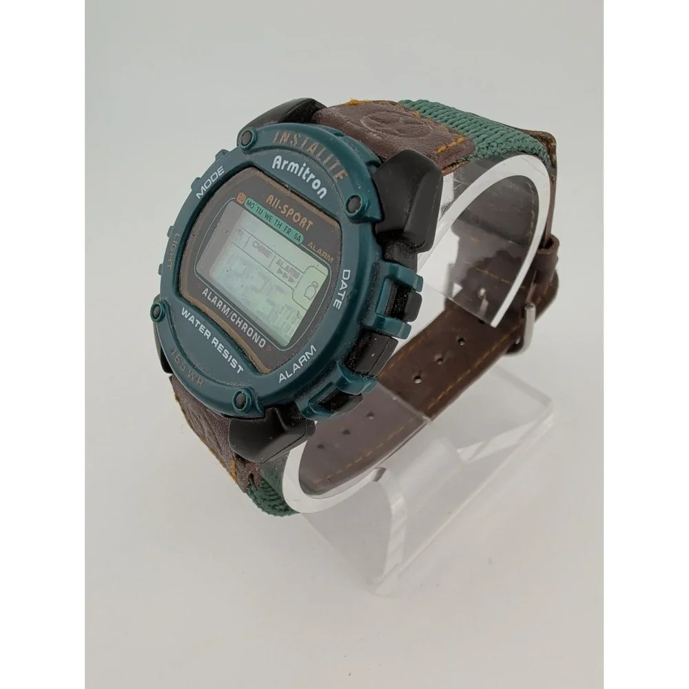 Armitron Instalite All-Sport Mens Watch 40mm Green Alarm Chrono- New Battery
